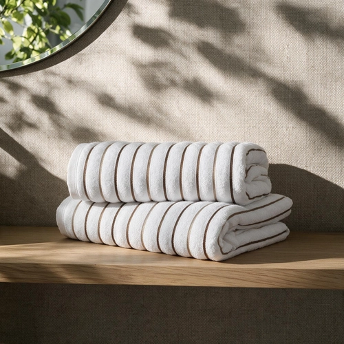 80CM X 1,60M-TOALHA ACCUA BRANCO LISTRAS BEGE BANHAO