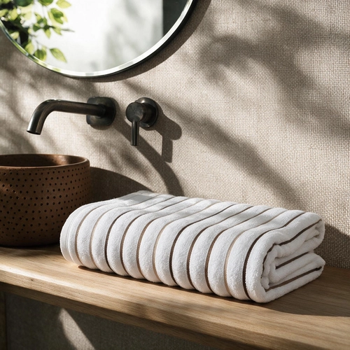 80CM X 1,60M-TOALHA ACCUA BRANCO LISTRAS BEGE BANHAO