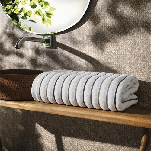 80CM X 1,60M-TOALHA ACCUA BRANCO LISTRAS BEGE BANHAO