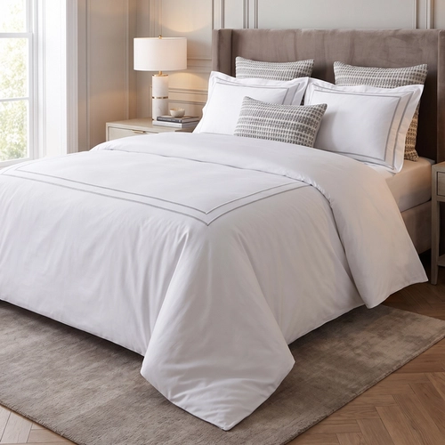 JOGO DE CAMA CORDONE SULTAN/300 FIOS BRANCO/PRATA QUEEN