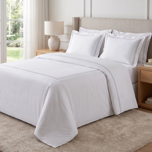 JOGO DE CAMA CORDONE SULTAN/300 FIOS BRANCO/PRATA SOLTEIRO