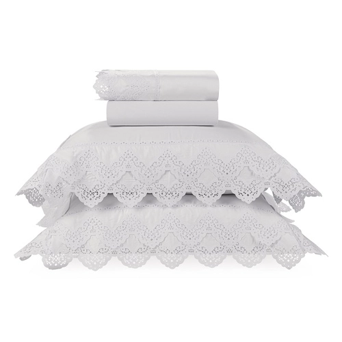 JOGO CAMA FARFALLA BORDADO 200 FIOS TRUSSARDI BRANCO/BRANCO - BRANCO/BRANCO